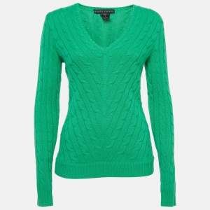 مملوكة مسبقًا Ralph Lauren Green Patterned Knit Cashmere Slim Fit Sweater M