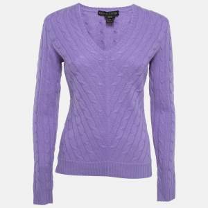 مملوكة مسبقًا Ralph Lauren Light Purple Cashmere Cable Knit Sweater M