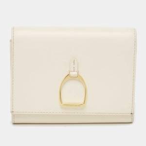 Ralph Lauren White Leather Stirrup Trifold Wallet