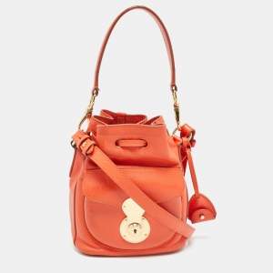 Ralph Lauren Orange Leather Ricky Drawstring Bucket Bag