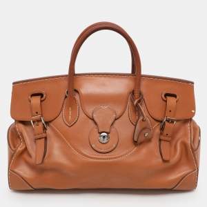 Ralph Lauren Gold Leather East/West Ricky 40 Top Handle Bag