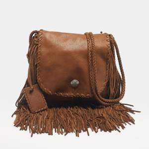 Pre Owned Ralph Lauren Brown Leather Fringe Flap Bag