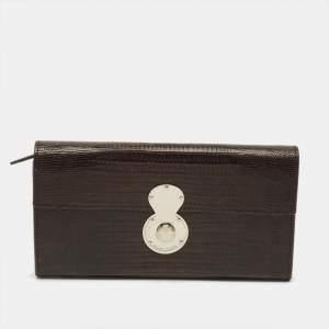 مملوكة مسبقًا محفظة رالف لورين كونتيننتال ريكي جلد تمساح أمريكي عنابي