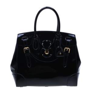 Pre Owned Ralph Lauren Navy Blue Patent Leather Ricky Tote