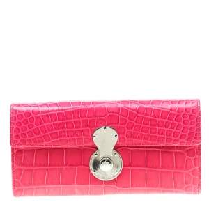 Ralph Lauren Pink Crocodile Ricky Continental Wallet