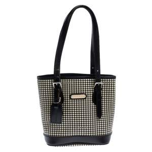 Pre Owned Ralph Lauren Black/White Canvas and Leather Houndstooth Tote