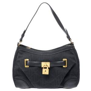 Pre Owned Ralph Lauren Black Canvas and Leather Shoulder Bag