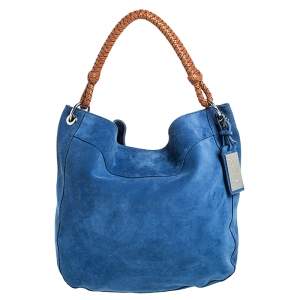 Pre Owned Ralph Lauren Blue/Tan Nubuck and Leather Woven Handle Hobo