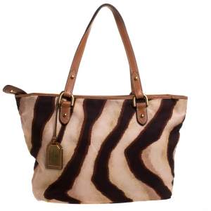 Pre Owned Ralph Lauren Beige/Brown Zebra Canvas and Leather Tote