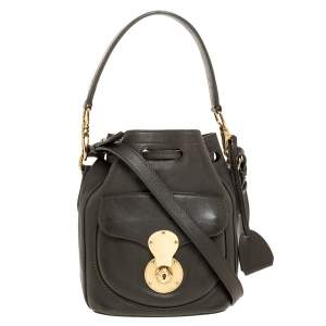 Pre Owned Ralph Lauren Olive Green Leather Ricky Drawstring Bucket Bag