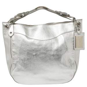 Pre Owned Ralph Lauren Silver Leather Buckle Handle Hobo