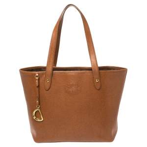 Pre Owned Ralph Lauren Brown Leather RLL Logo Embossed Tote