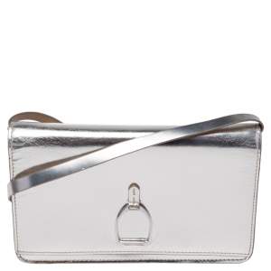 مملوكة مسبقًا Ralph Lauren Silver Leather Stirrup Flap Shoulder Bag