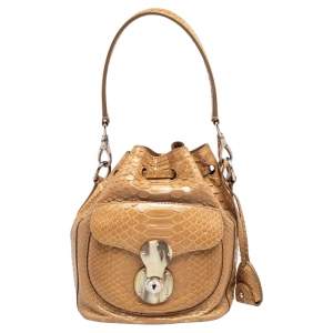 Pre Owned Ralph Lauren Beige Python Ricky Drawstring Bucket Bag