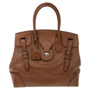 مملوكة مسبقًا حقيبة ساتشل رالف لورين ريكي جلد بني فاتح 