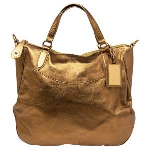 Ralph Lauren Metallic Gold Leather Top Zip Hobo