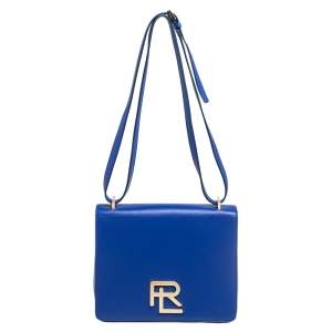 Pre Owned Ralph Lauren Blue Leather RL Flap Crossbody Bag