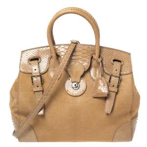 Ralph Lauren Beige Calfhair and Python Ricky Tote