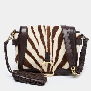 Ralph Lauren White/Brown Calf Hair And Leather Shoulder Bag