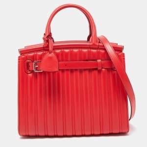 Pre Owned Ralph Lauren Red Quilted Leather Medium RL50 Tote