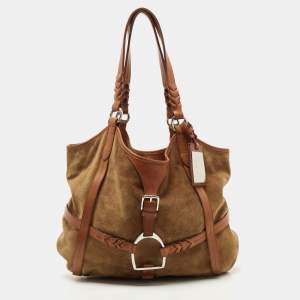 Pre Owned Ralph Lauren Brown Suede and Leather Stirrup Shoulder Bag