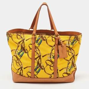 Pre Owned Ralph Lauren Multicolor Equestrian Canvas and Leather Shopper Tote