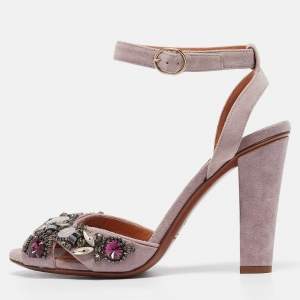 Ralph Lauren Purple Suede Crystal Embellished Ankle Strap Sandals Size 39