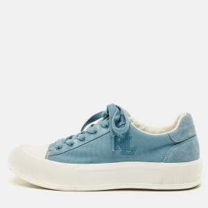 مملوكة مسبقًا Ralph Lauren Ayers Size 40 Blue/White Canvas and Suede Low Top Sneakers