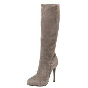 Pre Owned Ralph Lauren Grey Suede Heel High Boots Size 39