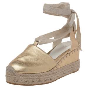Pre Owned Ralph Lauren Gold Leather Espadrille Sandals Size 36