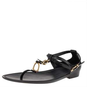 Pre Owned Ralph Lauren Black Jelly Karly Ankle Strap Thong Flat Sandals Size 38.5