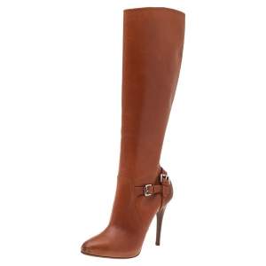 Pre Owned Ralph Lauren Tan Leather Knee Length Boots Size 38.5