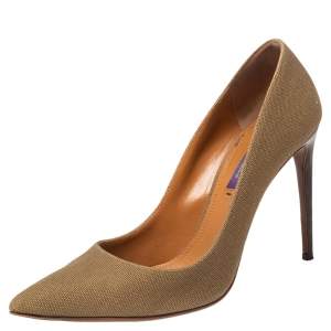 مملوكة مسبقًا Ralph Lauren Olive Green Canvas Celia Pointed Toe Pumps Size 38.5