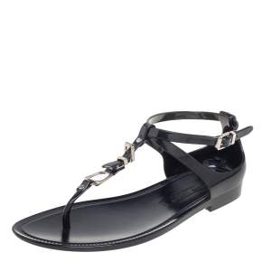 Pre Owned Ralph Lauren Black Jelly Karly Ankle-Strap Flat Sandals Size 38