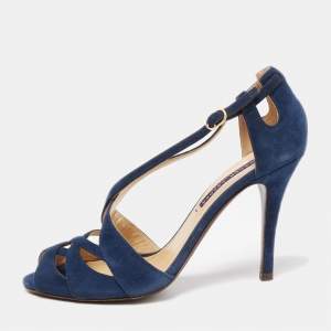 Ralph Lauren Collection Navy Blue Suede Crisscross Strap Sandals Size 38