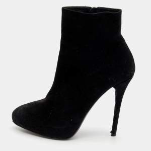 Pre Owned Ralph Lauren Black Suede Platform Ankle Length Boots Size 39