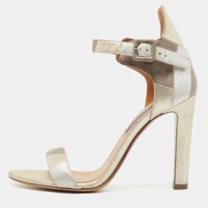 Pre Owned Ralph Lauren Metallic Glitter Suede Ankle Strap Sandals Size 38