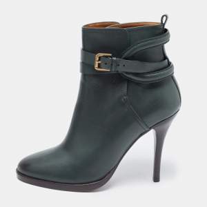 Pre Owned Ralph Lauren Dark Green Leather Ankle Boots Size 39