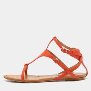 Ralph Lauren Orange Leather Flat Sandals Size 39