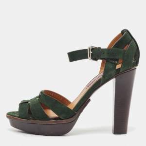 Pre Owned Ralph Lauren Green Suede Ankle Strap Sandals Size 37.5