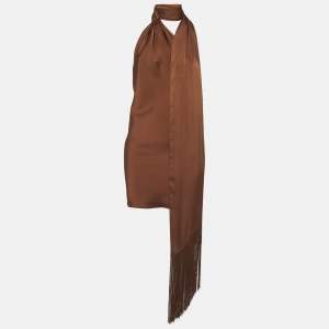 مملوكة مسبقًا Rat & Bao Brown Satin Serafia Scarf Mini Dress S