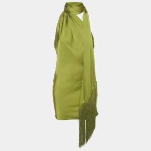 Rat & Bao Green Satin Halter Neck Mini Dress M