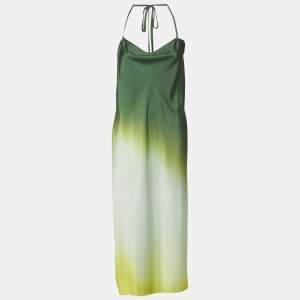 Pre Owned Rat & Bao Ombre Green/Multicolor Satin Halter Neck Long Dress XS