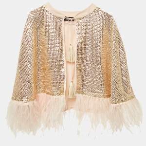 Rdalamal Gold Sequin Feather Detail Cape One Size