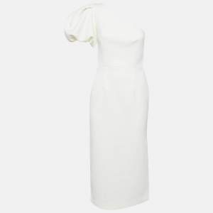 Rebecca Vallance Textured Crepe One-Shoulder Midi Dress S