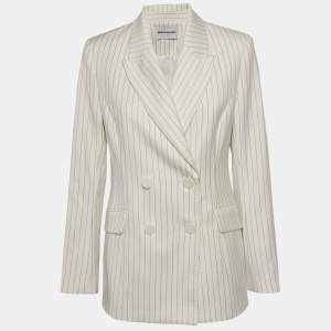Pre Owned  Rebecca Vallance White Pinstriped Twill Double Breasted Blazer M