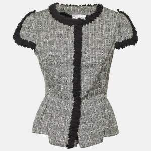 RED Valentino Monochrome Tweed Ruffle Trim Jacket M