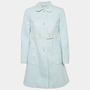 RED Valentino Blue Wool Felt Belted Mid-Length Coat S