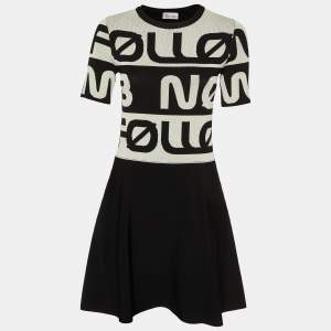 RED Valentino  Black/White Follow Me Intarsia Knit Mini Dress S