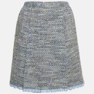 RED Valentino Blue Tweed Ruffled Mini Skirt L